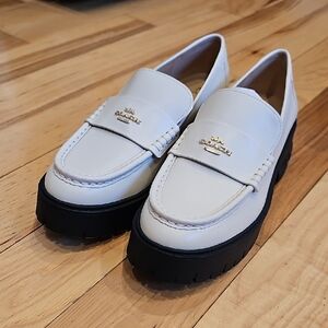 Coach Cream Loafers with Black Soles
